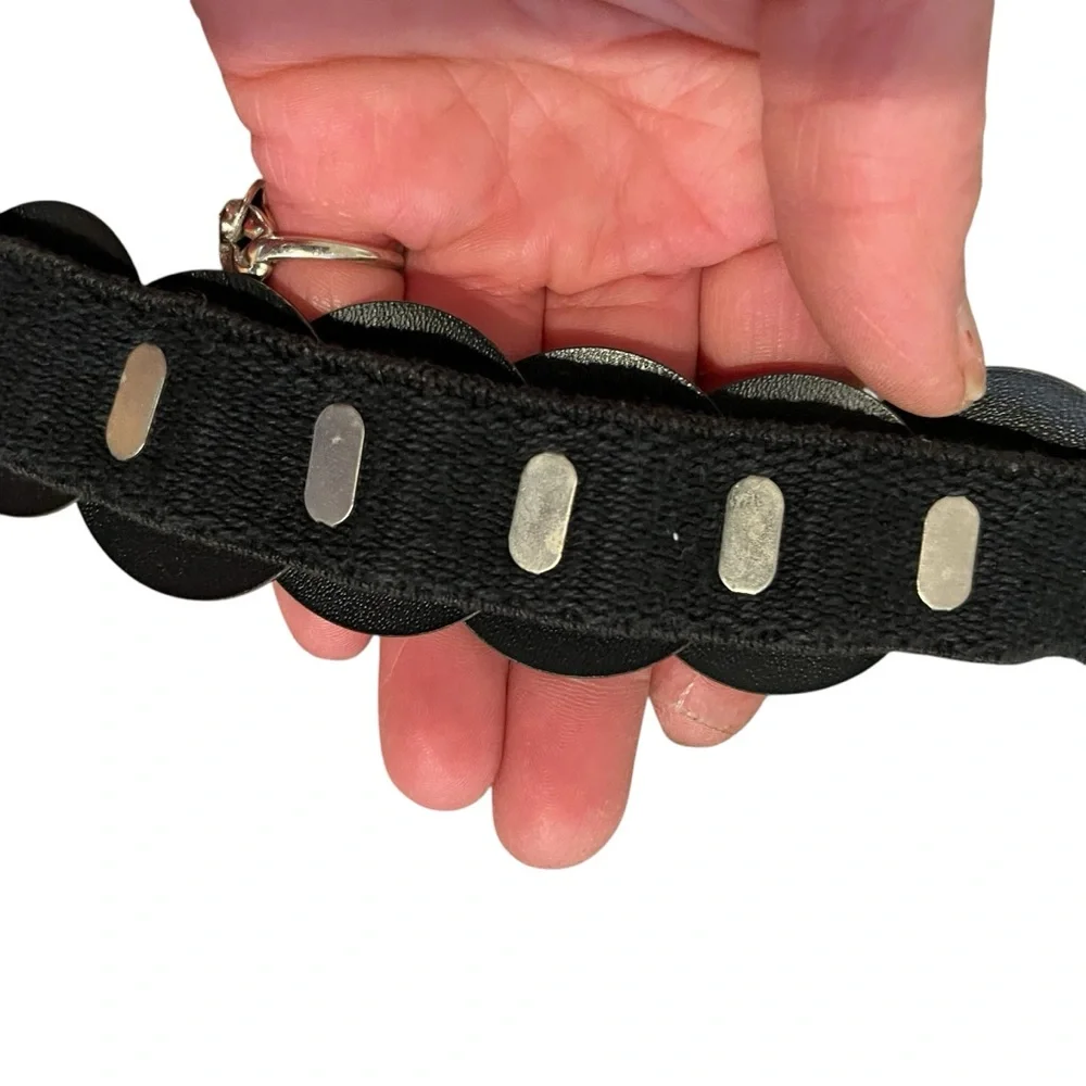 Vintage Black and Silver metal stretch Belt oversized with stretch